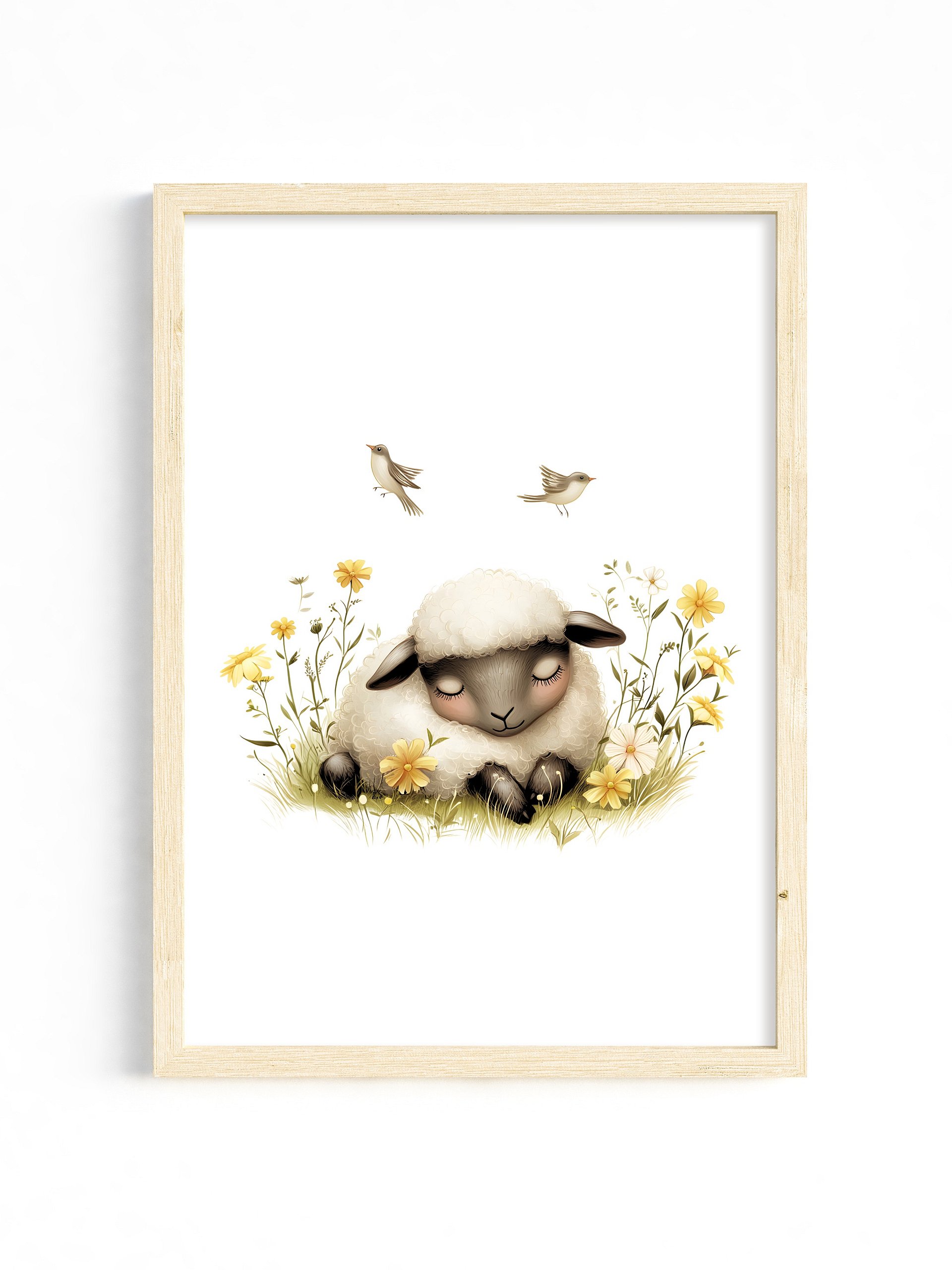 Sheep in Yellow Wildflowers Farmhouse Nursery Print product image (1)