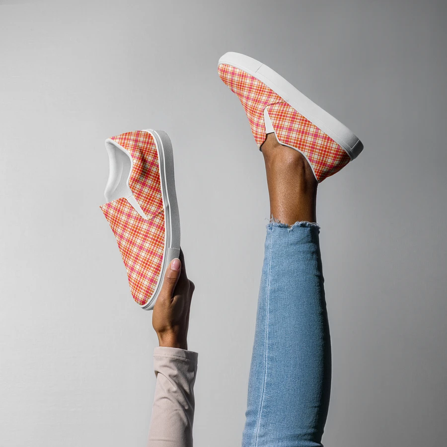 Orange and Hot Pink Plaid Women's Slip-On Shoes product image (8)