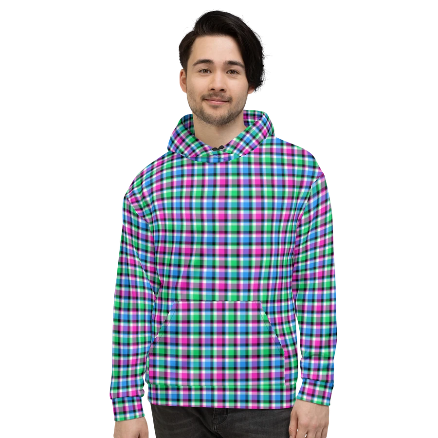 Magenta, Bright Green, and Blue Plaid Hoodie product image (2)