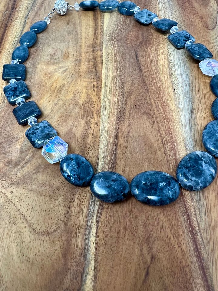 Handmade Necklace (Gray Stones, Crystals) product image (1)