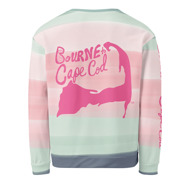 Unisex | BOURNE to Cape Cod™ Sweatshirt | Pink Logos on Horizon Stripes | BRN.2C.C.™ | Eco-Friendly Comfort product image (2)