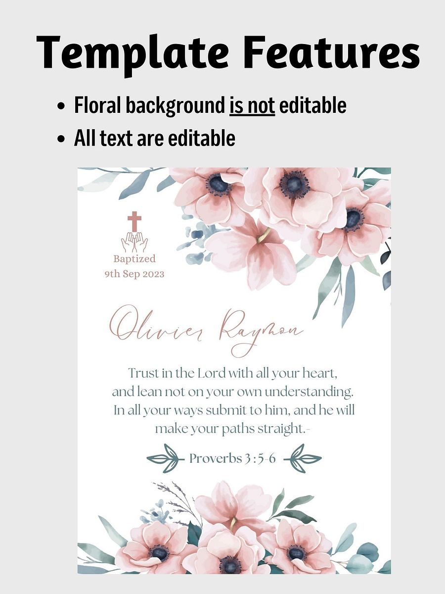 Water Colour Big Pink Flowers Baptism Canva Template product image (5)