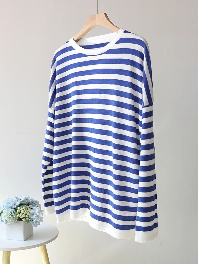 Oversize Striped O-Neck Knitted Tshirt product image (9)