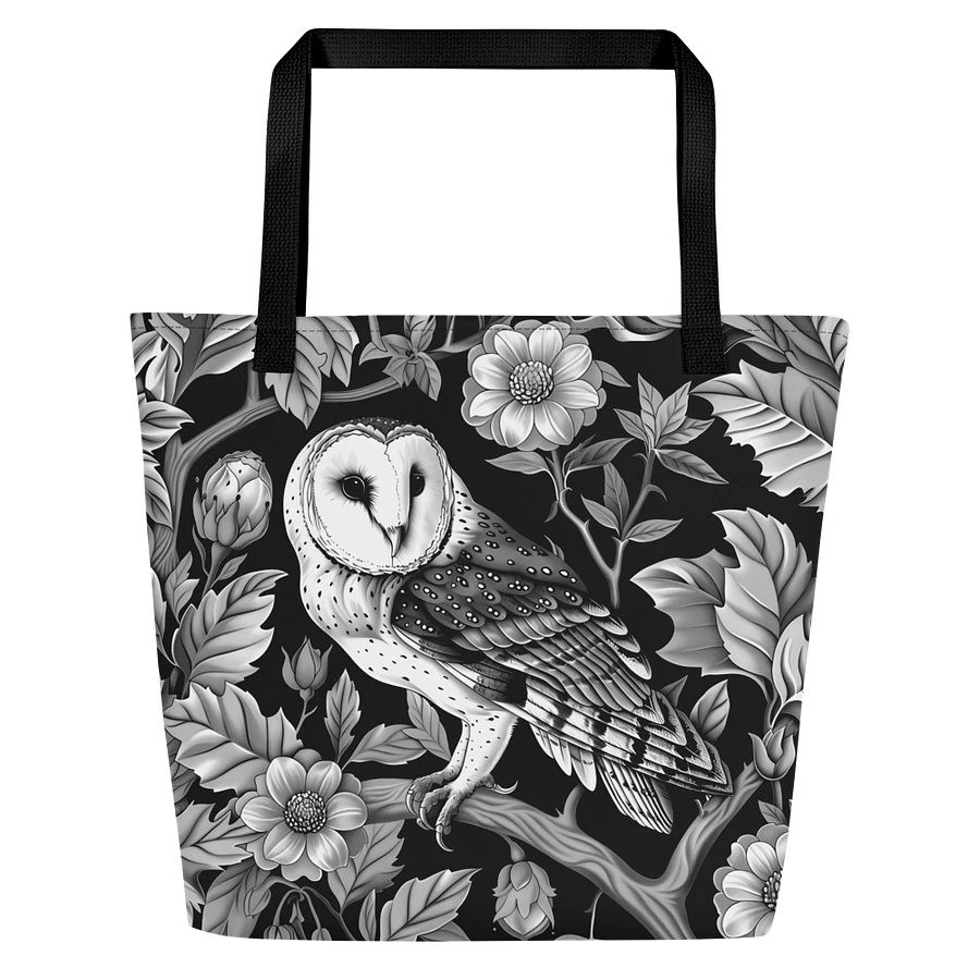 Tote Bag: Barn Owl Floral Forest Elegant Black and White Design product image (3)