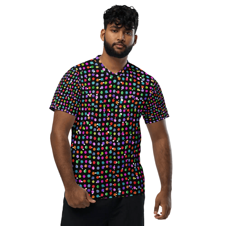 Ladies all over print t shirt black with watercolor dots design. Ideal for casual as well as evening wear product image (1)