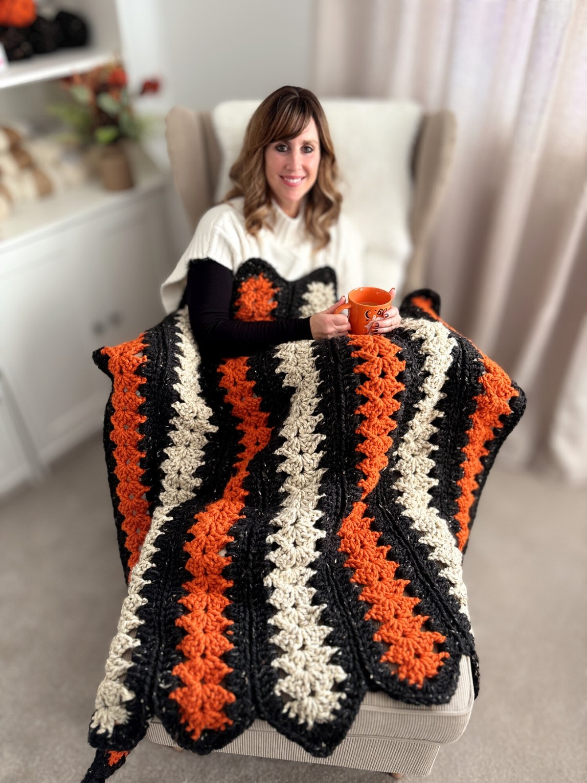 Spooky Strips Mile-a-Minute Crochet Blanket Pattern | Easy Super Chunky Throw Blanket for Beginners | Halloween Afghan PDF product image (11)
