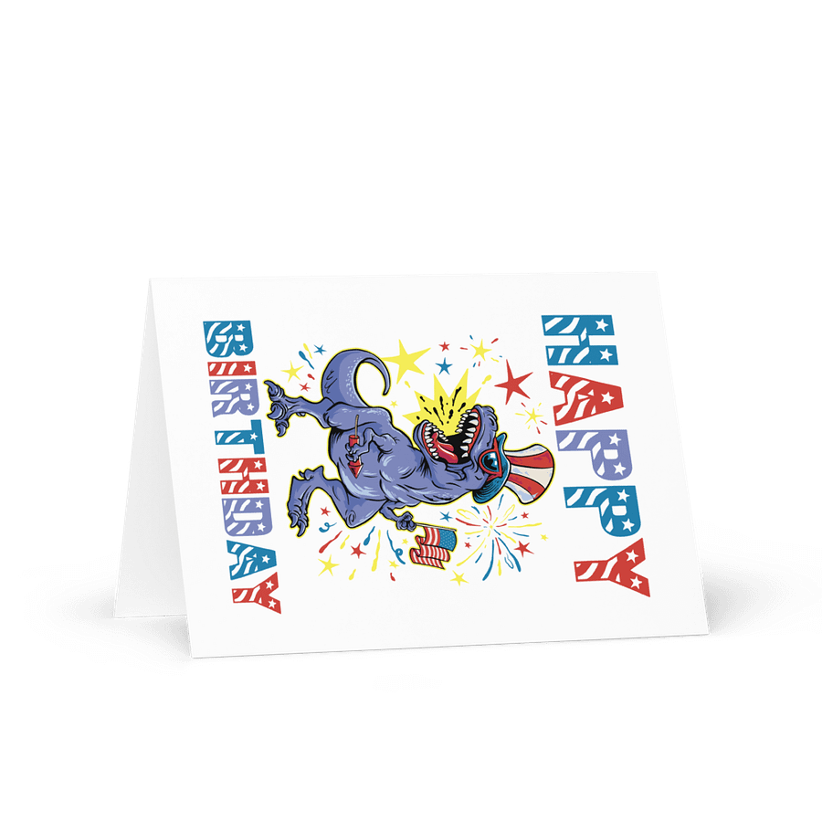 Happy Birthday (USA 4th Of July Dinosaur) Birthday Card 5" x 7" product image (1)