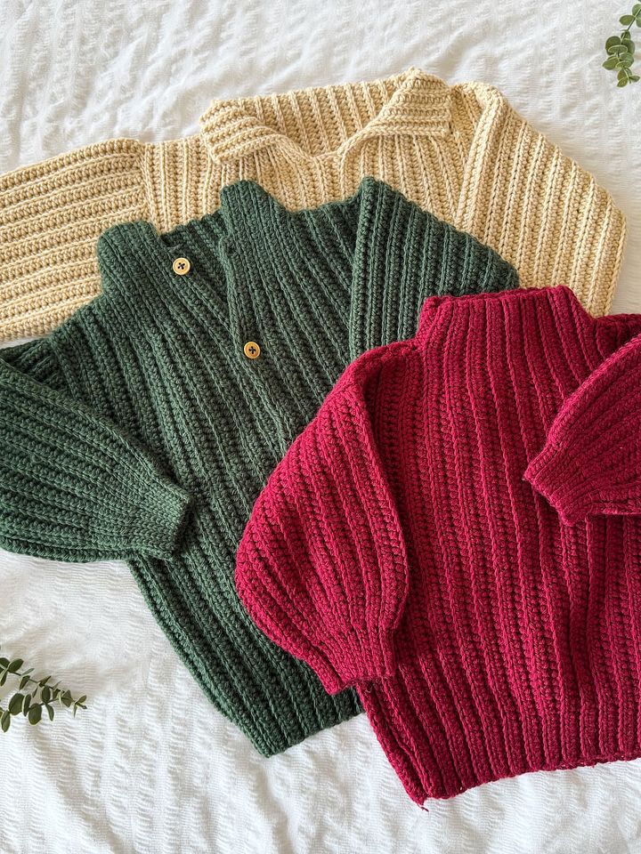 Beginner Sweater Pattern / Easy Crochet Cardigan Pdf Pattern / Child Baby to age 10 ribbed crochet top pattern product image (2)