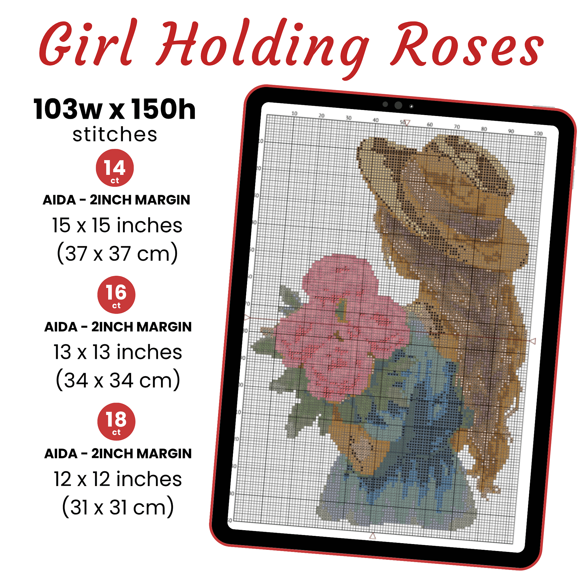 Girl With Pink Roses Cross Stitch Pattern product image (2)