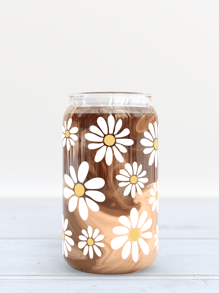 Retro Daisy Design Glass Can Cup Earthy product image (1)