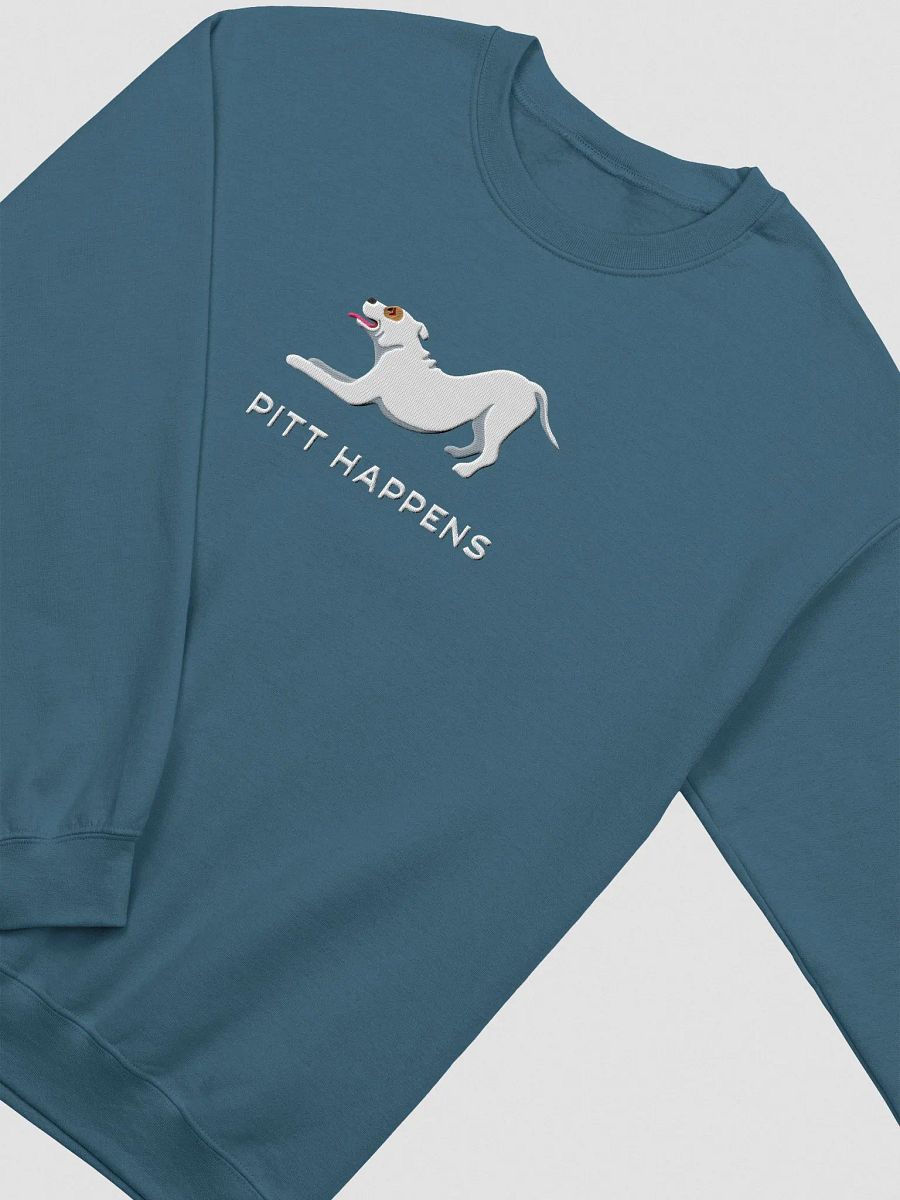 Pitt Happens Sweatshirt (Embroidered) of a Pitbull Terrier(White) product image (5)