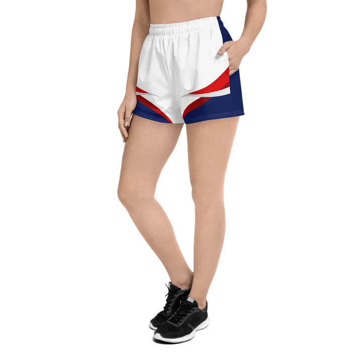 Dark Blue And White Athletic Shorts For Women With Wave Design product image (2)