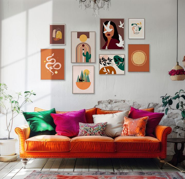 Girl with Birds BOHO Gallery Wall Set of 8 DIGITAL Prints product image (1)