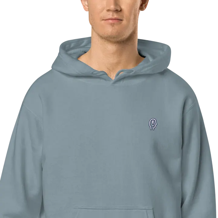 EXCLAIMING MENTALLY (sm. navy bubble design) embroidered pigment hoodie product image (2)