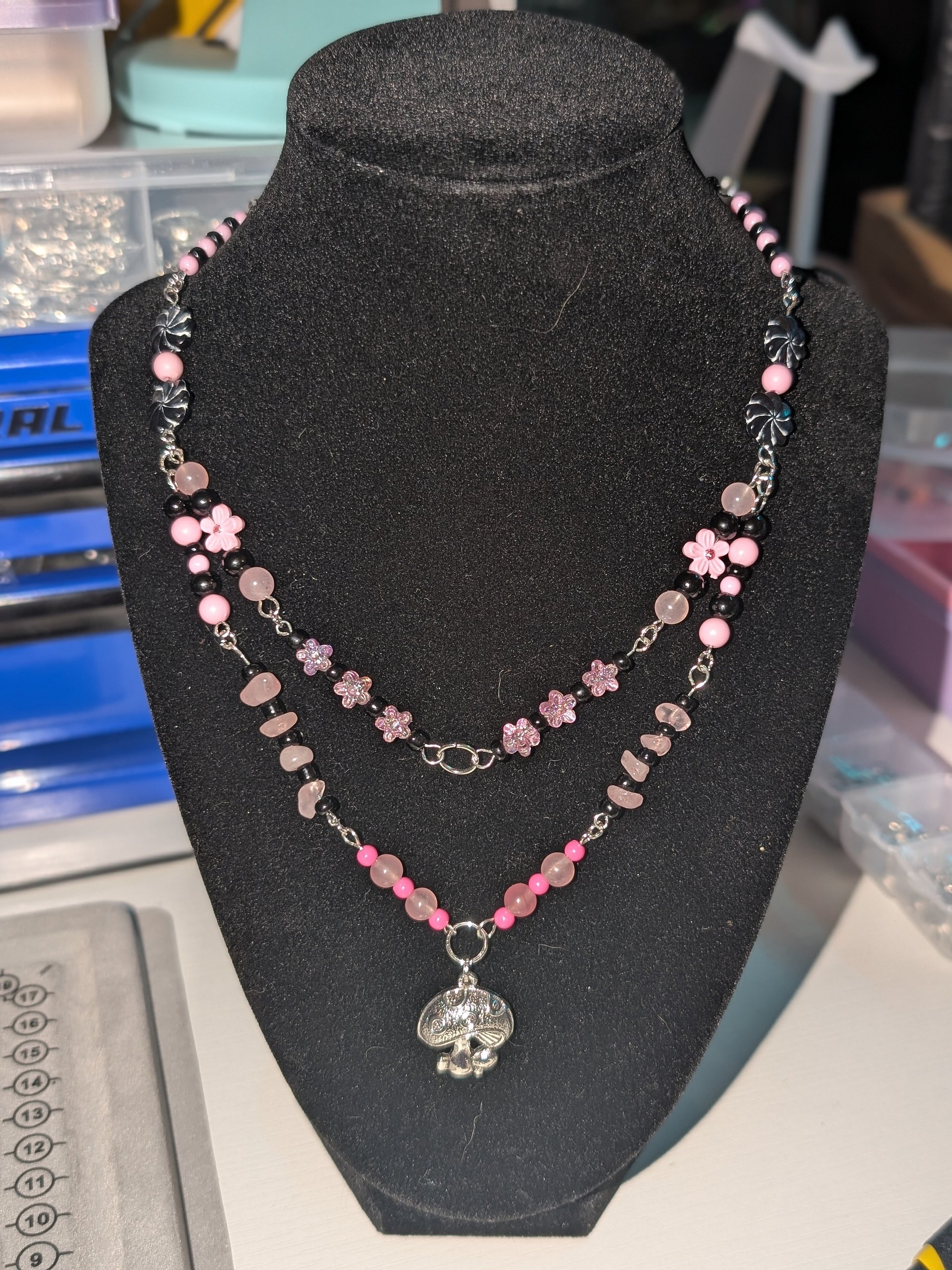Pink & Black Flower Double Layer Necklace! product image (1)