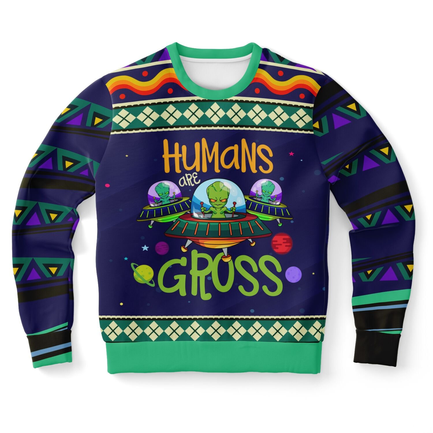 "Humans Are Gross" Alien Christmas Sweatshirt | Quirky Space-Themed Ugly Xmas Sweater | Offbeat Holiday Outfit product image (9)