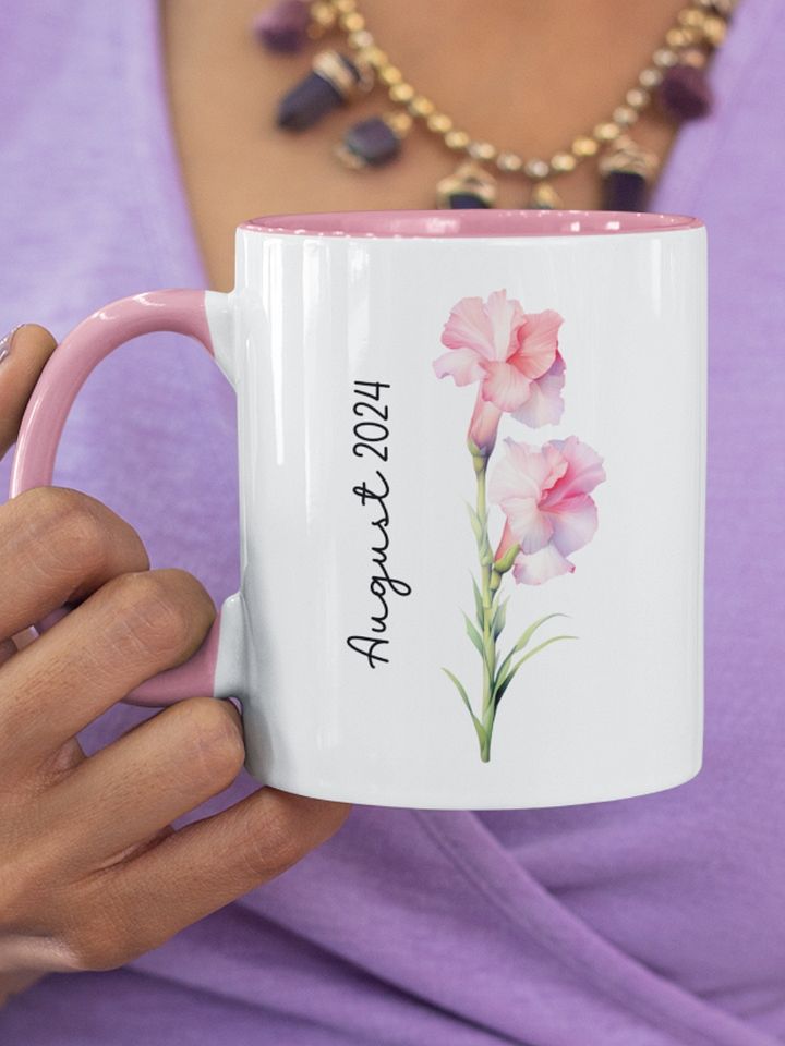 Two Tone Birth Flower Mug AUGUST – Personalized Gift product image (1)