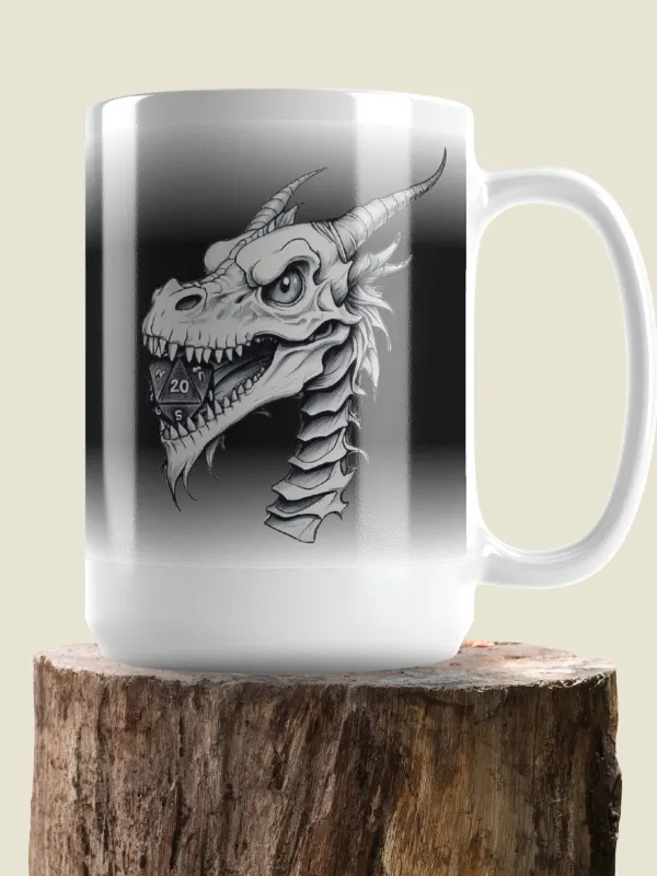 D20 Dragon Skull Monochromatic Black & White 15 0z. mug product image (1)