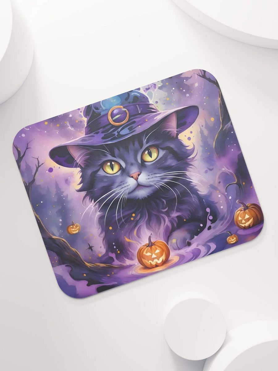 Fluffy Grey Cat Witch Mouse Pad product image (1)