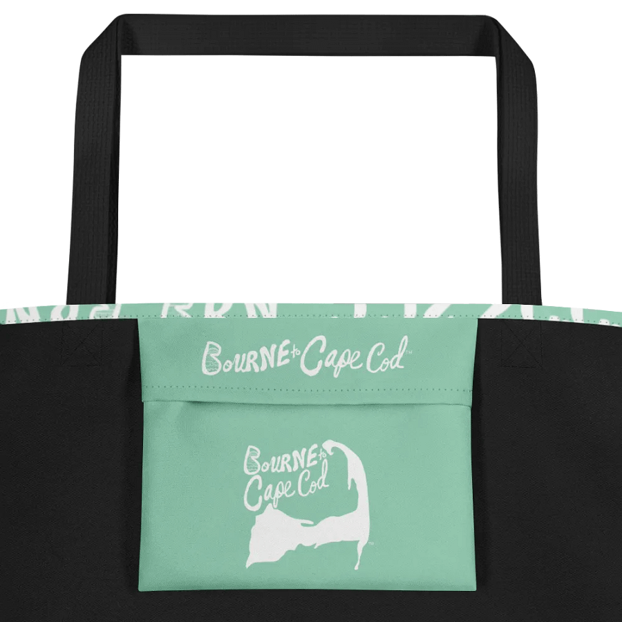 BRN.2C.C.™ | Large Tote Bag with Pocket | Coastal Classic | All-Over Logo Print | White Logo Repeat on Vista Blue Green product image (3)