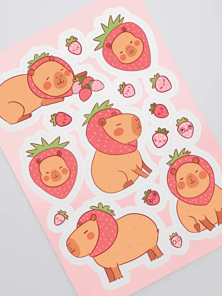 Delightful Capybara & Strawberry Sticker Sheet product image (2)
