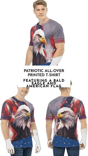 All-over Printed T-shirt with Bald Eagel and American flag. For men.
https://stades-shop.fourthwall.com/

#4thofjuly #america...