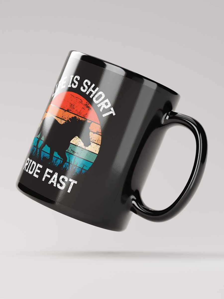 "Ride fast" black glossy mug product image (3)