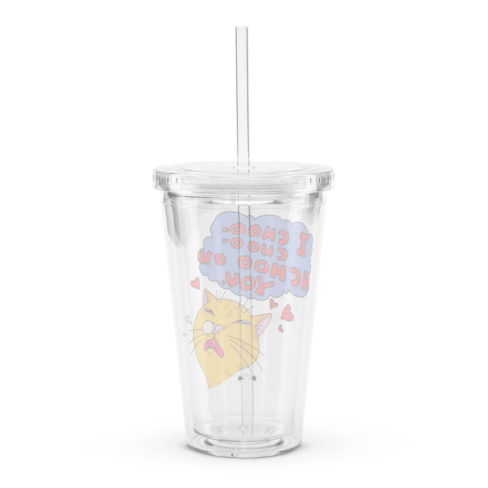 Achoo on You Orange Cat Clear Plastic Tumbler product image (2)
