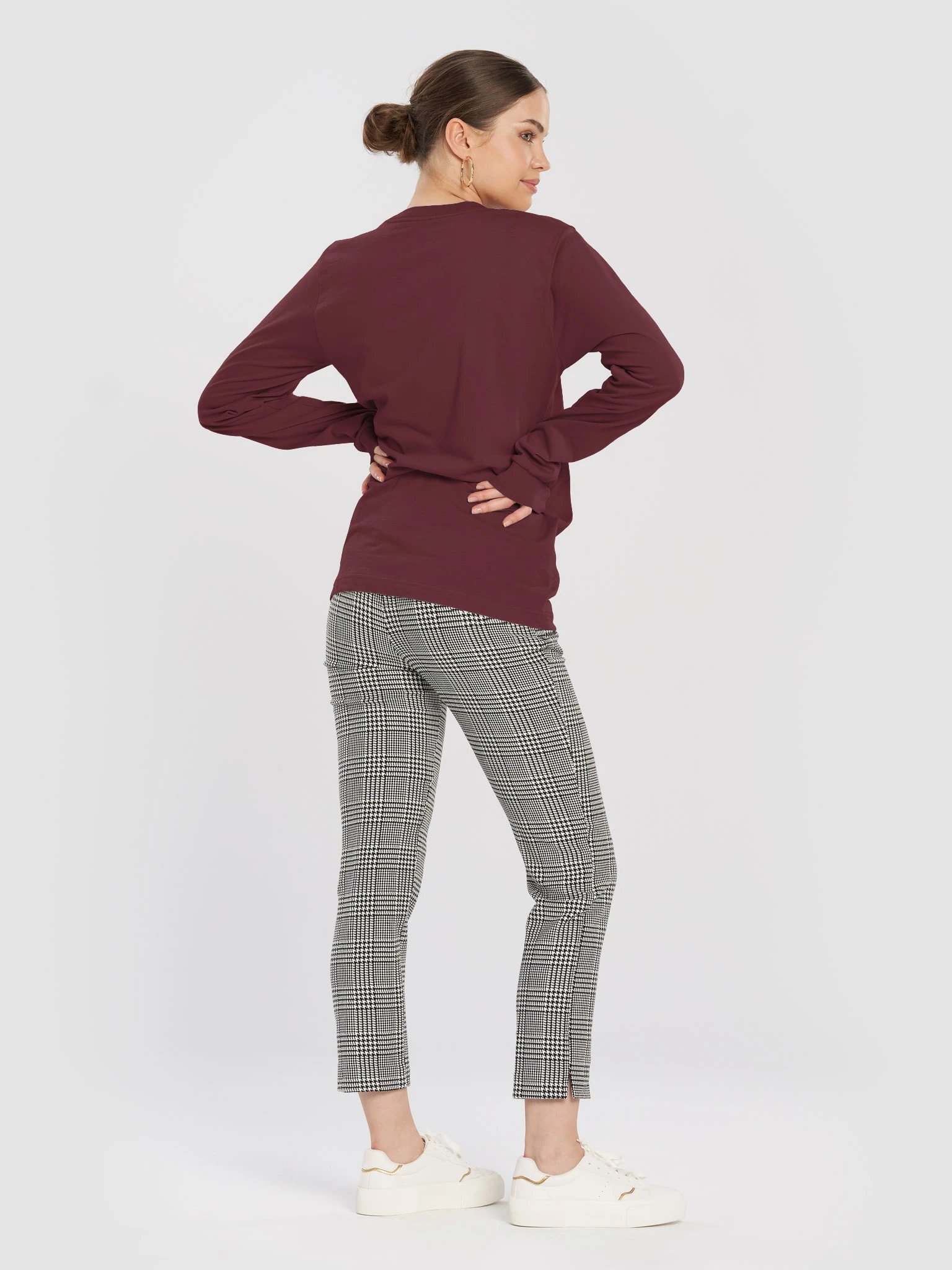 Plain Color Maroon Long Sleeve T-Shirt product image (4)