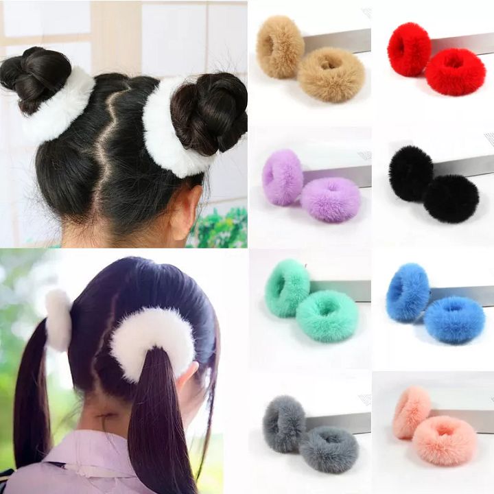 2Pcs Fashion Kid Girl Hair Ring Furry Scrunchie Fluffy Rope Band Ponytail Holder product image (1)
