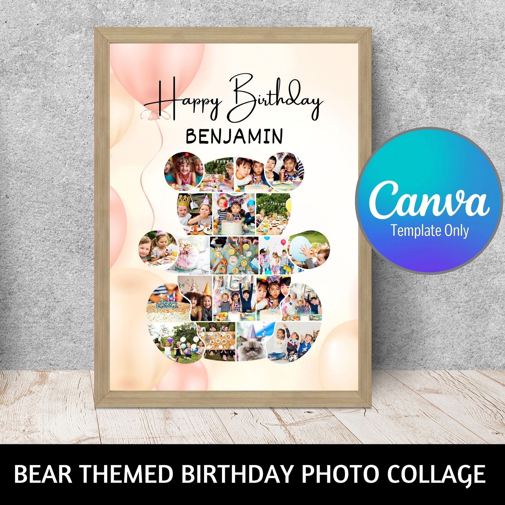 Bear Themed Birthday Photo Collage Canva Template product image (1)