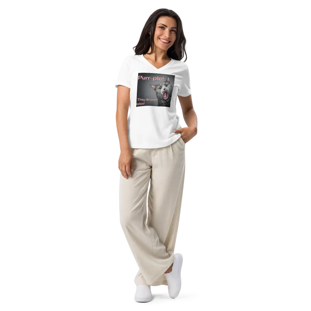 Purr-ple Meow Women's V-Neck Tee product image (9)