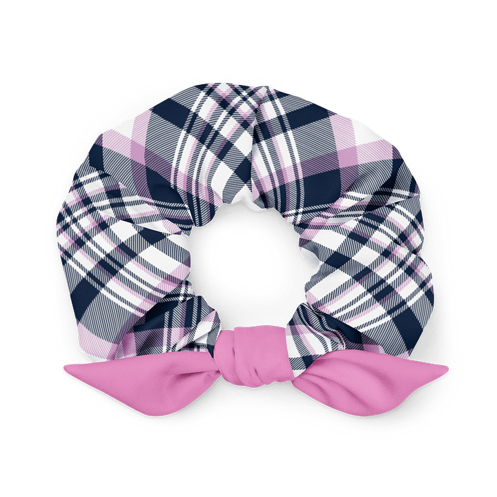 Navy & Pink Plaid Scrunchie with Detachable Bow | Sustainable Hair Accessory product image (1)