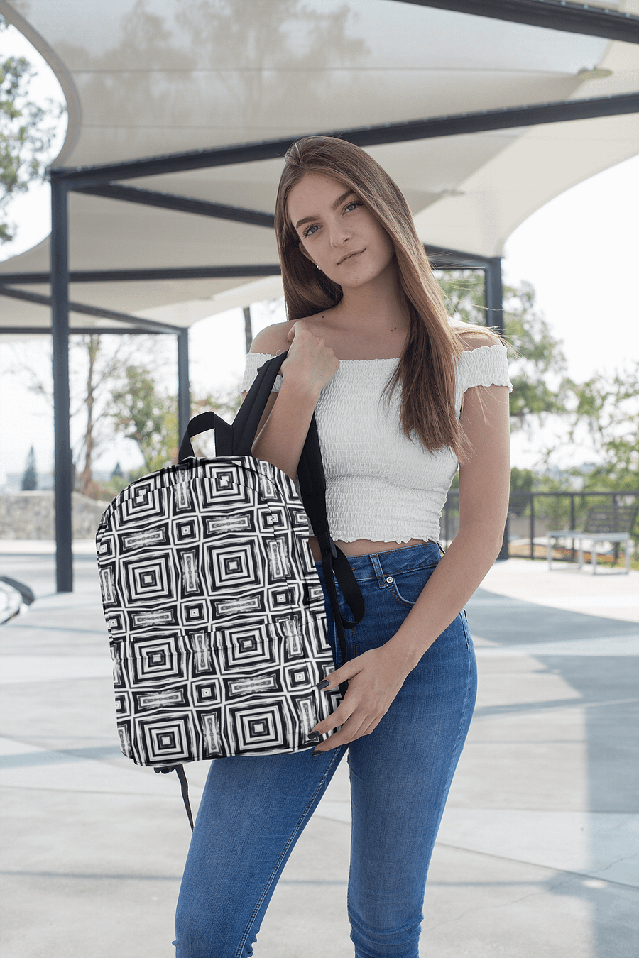 Abstract Monochrome Repeating Pattern Back Pack product image (3)