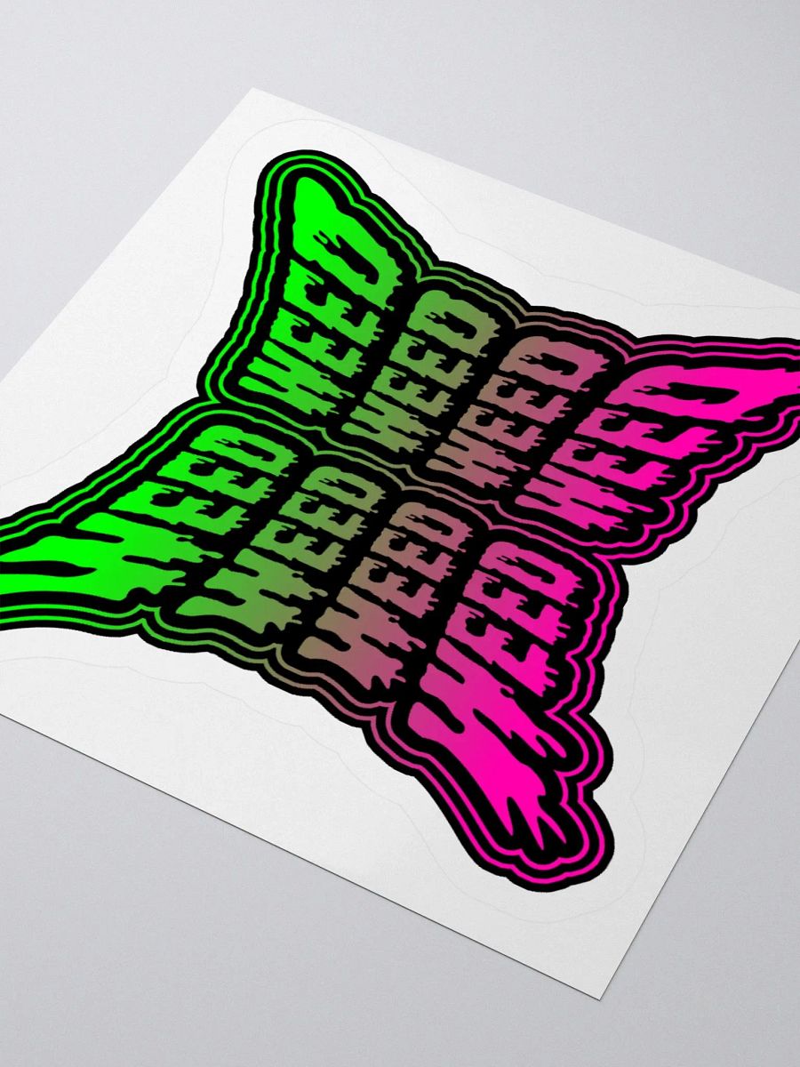 Pink Green Weird Weed Stoner Sticker, Creepy Cannabis Butterfly Art product image (3)
