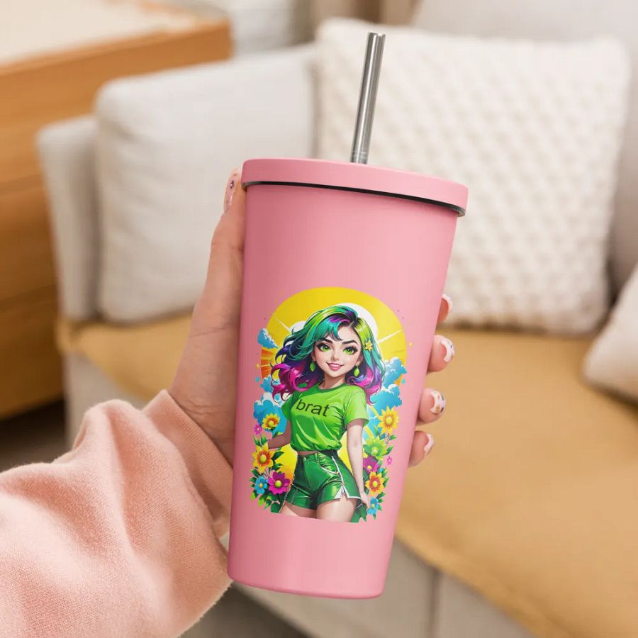 Brat 20 oz Tumbler Cup - Pink - Insulated Tumbler with a Straw v3 product image (3)