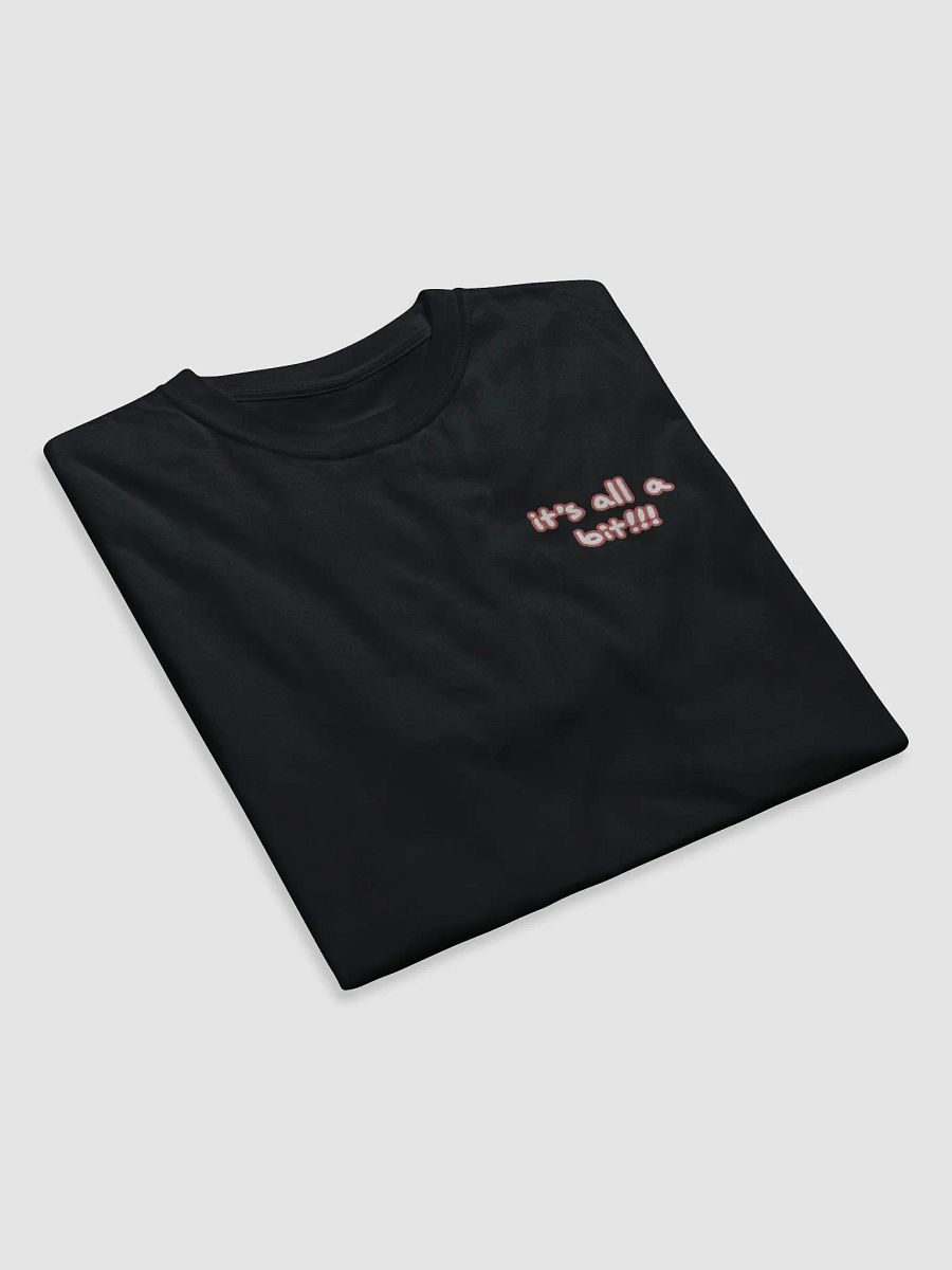 “It’s all a bit!!!” (sm. lined design, #CB5F5F) unisex eco tee product image (7)