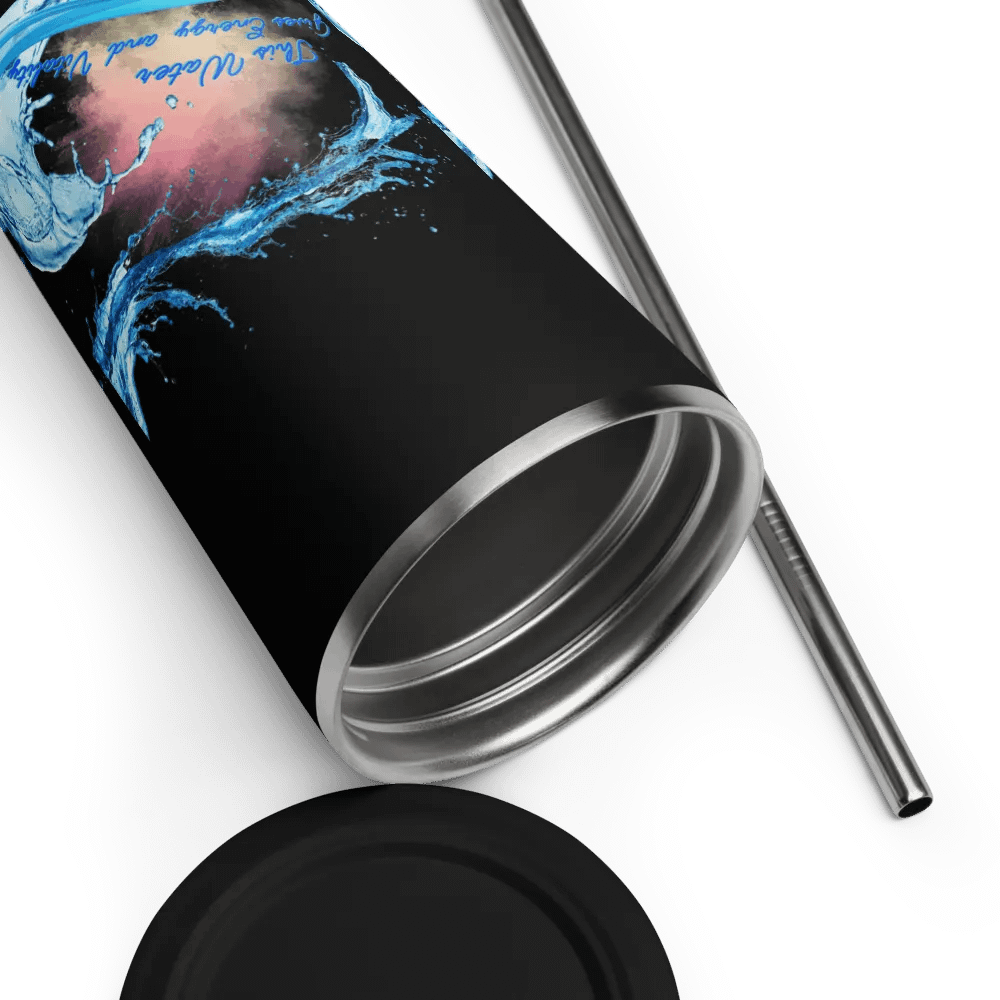 Insulated Tumbler with straw with beautiful swirly  water drop splash and drops design, featuring This water gives energy and vitality product image (12)