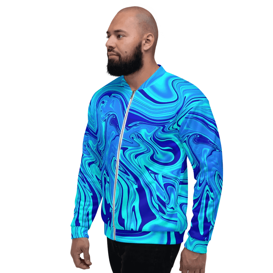 Unisex Bomber Jacket - Light and Dark Blue Digital Fluid Art product image (4)