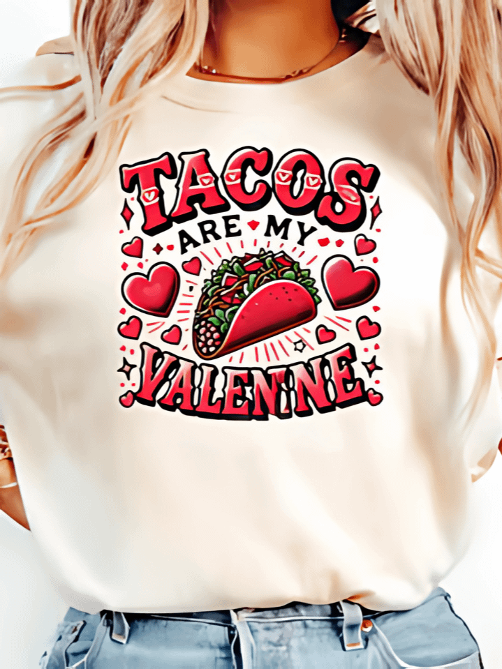 Funny 'Tacos Are My Valentine' T-Shirt Sublimation Design – Taco Lover Art for Women – Perfect Gift for Valentine’s Day & Cinco de Mayo – 300 DPI PNG Instant Download product image (1)