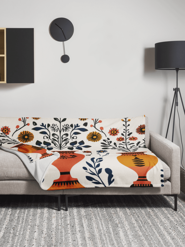 Greek Amphora Bloom: Folk Art Throw Blanket product image (3)