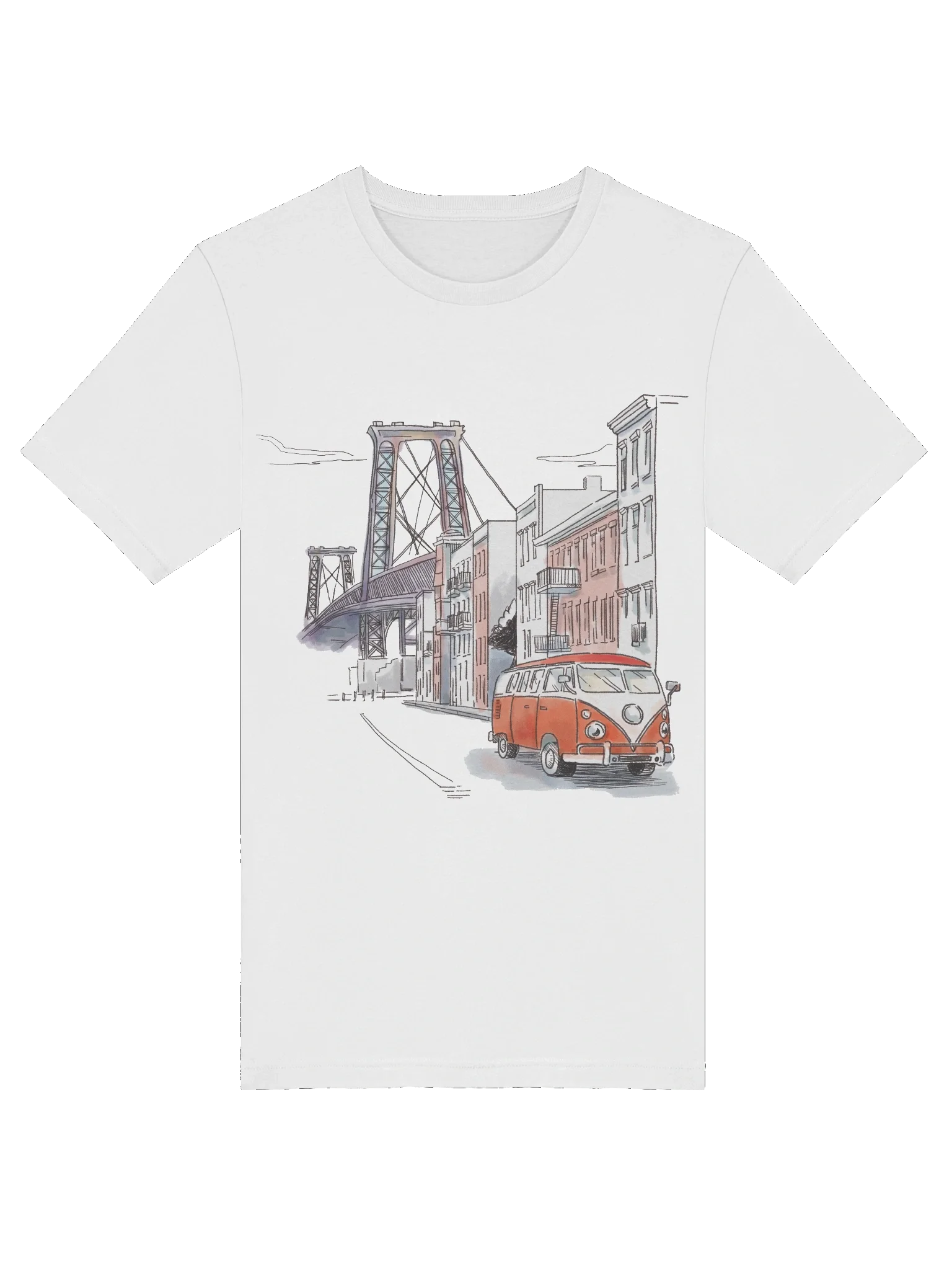 Williamsburg Bridge Tee in red and purple artwork product image (7)