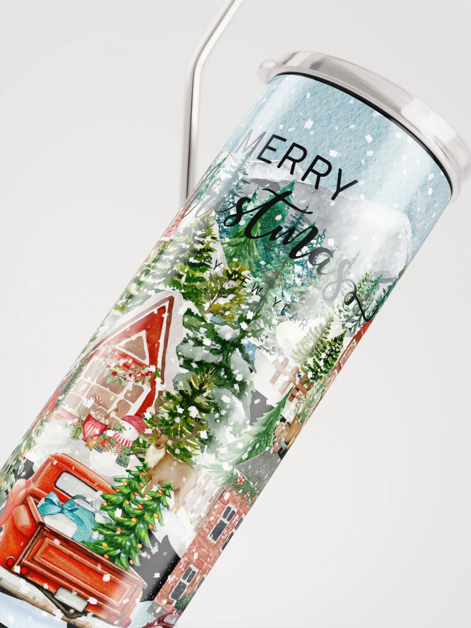 MERRY CHRISTMAS VILLAGE TUMBLER REUSABLE STRAW product image (6)