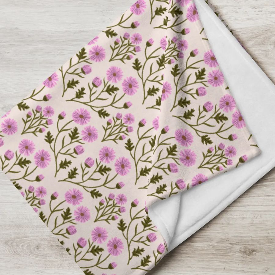 Harmony of Mums - Pink and Forest Green - Throw Blanket product image (6)