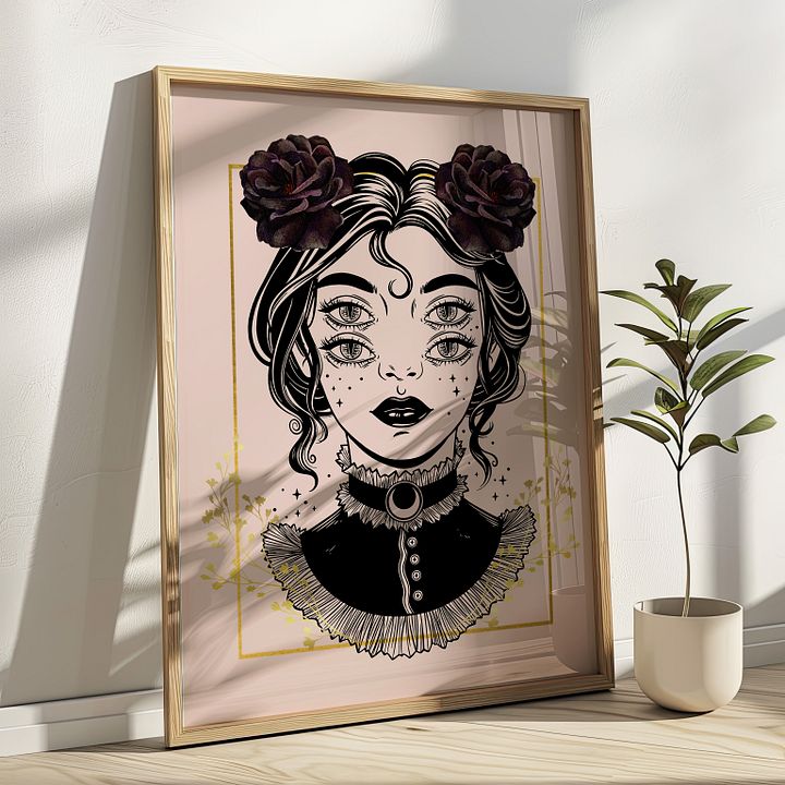 Four Eyed Witch Portrait Gothic Art Print product image (1)