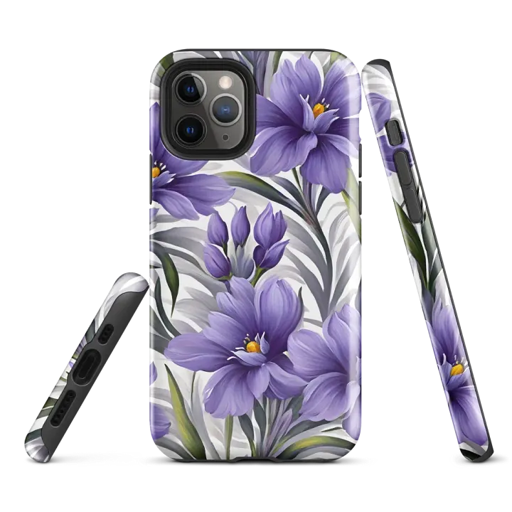 Tough Phone Case for iPhone® - Purple Flowers on a White Background product image (1)
