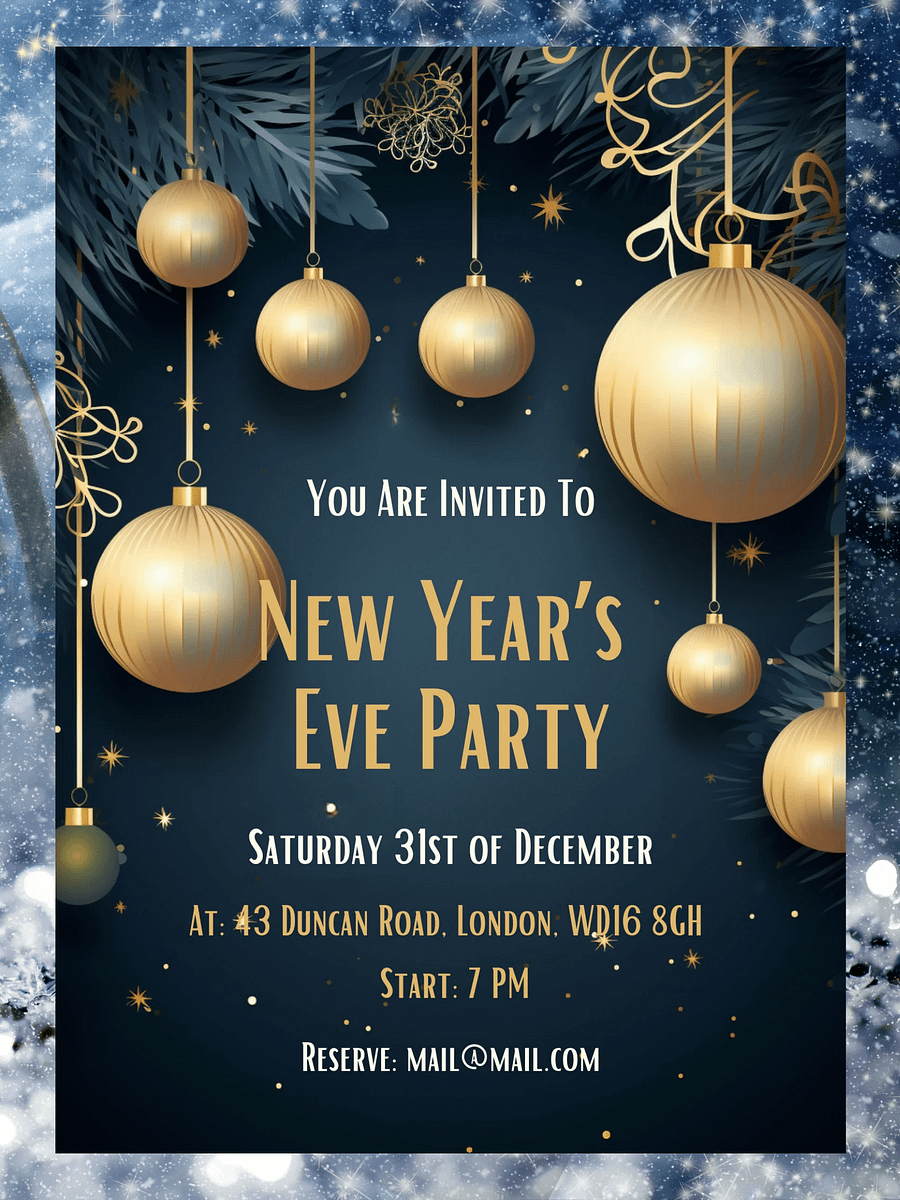 New Year's Eve Blue and Gold Party Invitation | Editable in Canva | New Years Party Printable Template | Holiday Invitation | Canva Edit product image (2)