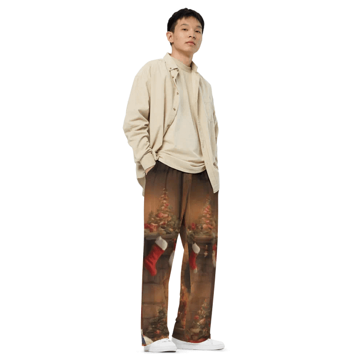 544-Christmas Gift Ideas for Parents, Christmas Gifts for Mom-All-Over Print Unisex Wide-Leg Pants, pants-Polyester, Elastane-Christmas-Santa's Cozy Interlude product image (2)
