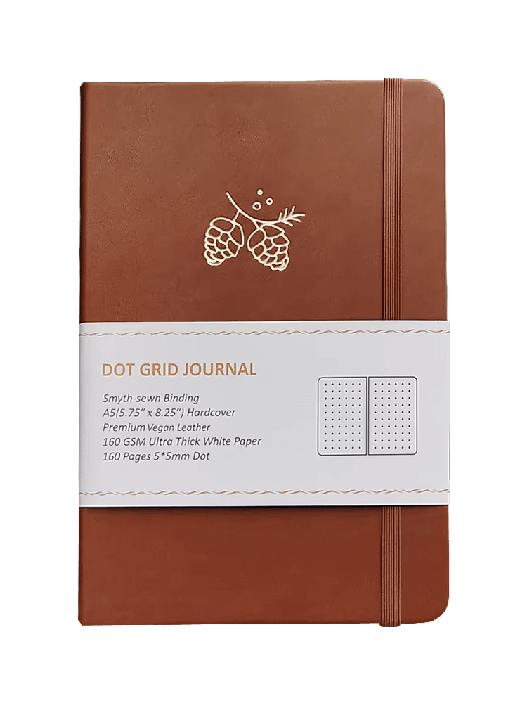 Brown Acorn Design Faux Leather A5 Dot Grid Notebook product image (1)