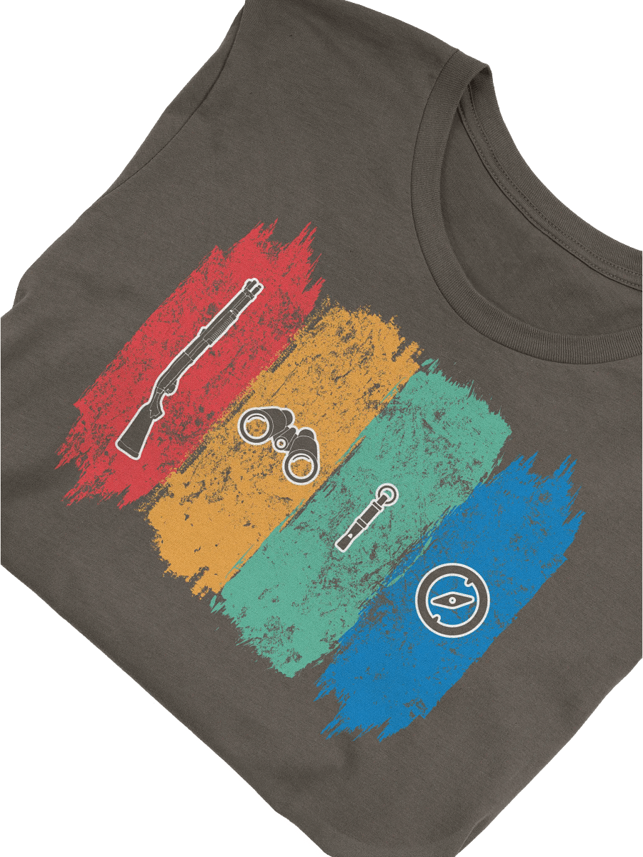 Vintage Hunting Icons T-Shirt, Rifle Binoculars Whistle Compass Tee, Outdoor Gift for Hunters, Unisex Cotton Shirt, Hunting Enthusiast product image (5)